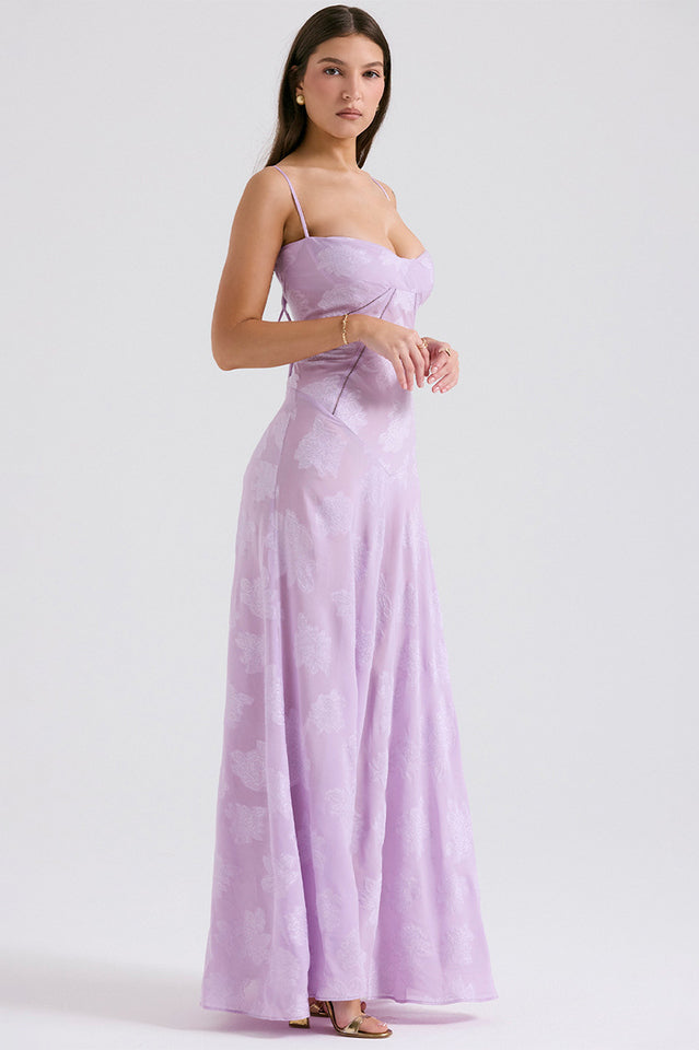 Serena Retro Purple Printed Maxi Dress