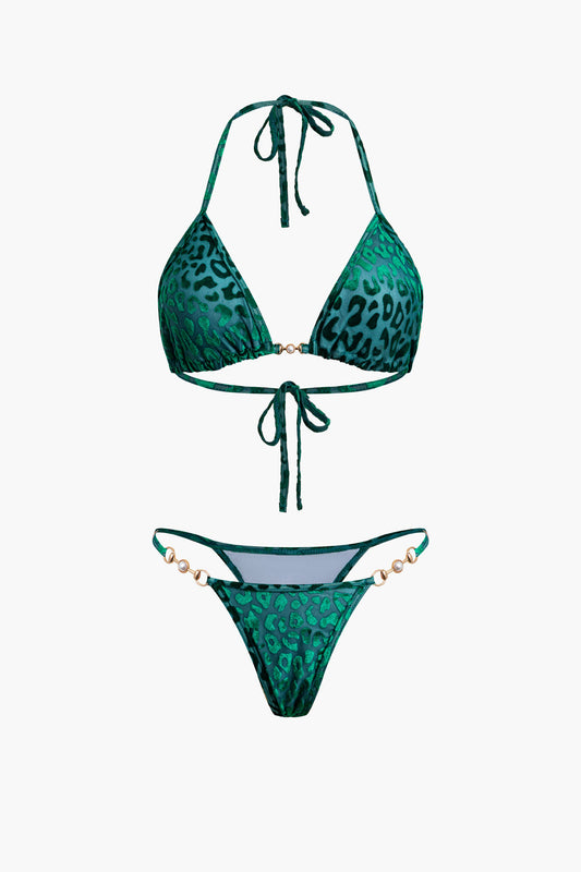 Velvet Metallic Decor Tie-Up Two-Pieces Bikini Set