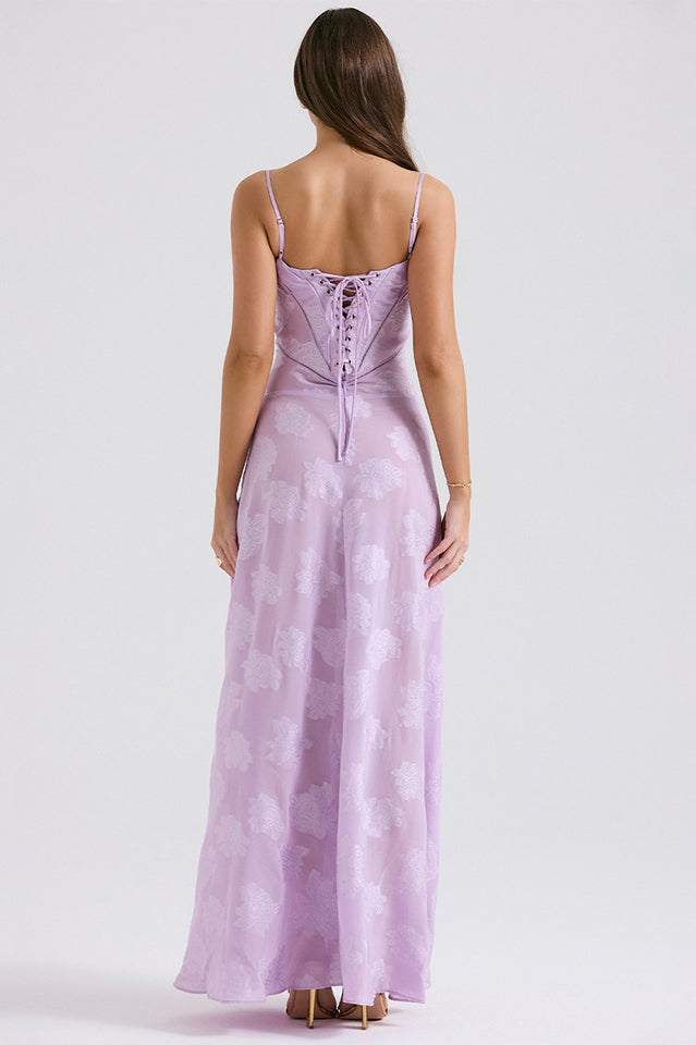 Serena Retro Purple Printed Maxi Dress