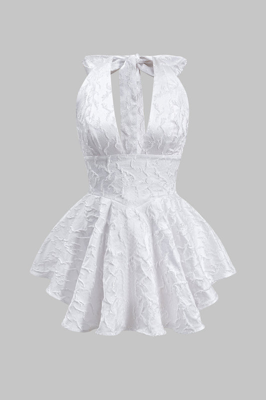 Jacquard Tie Up Zipper Backless Mini Dress