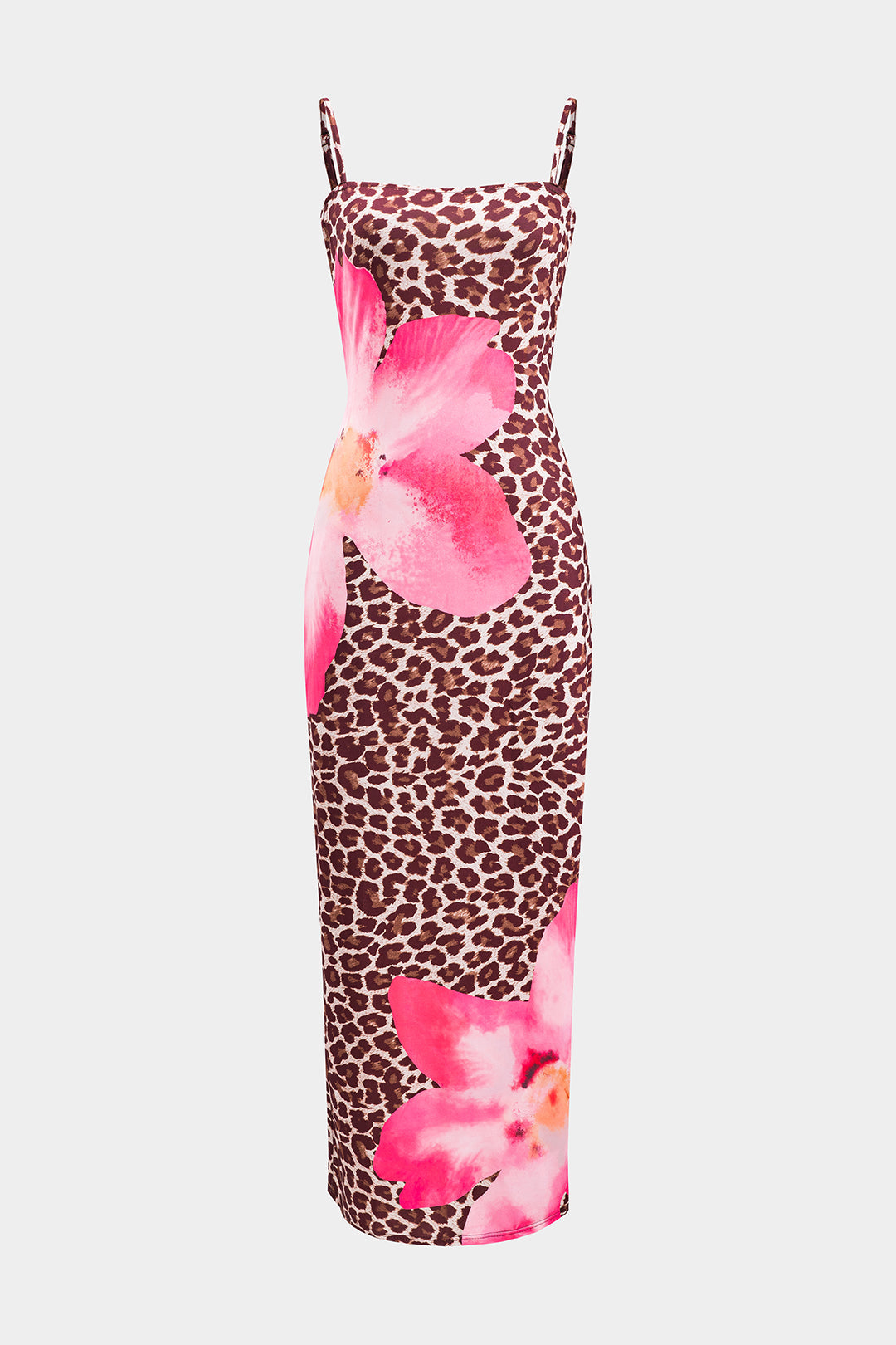 Leopard Floral Print Slip Sleeveless Maxi Dress