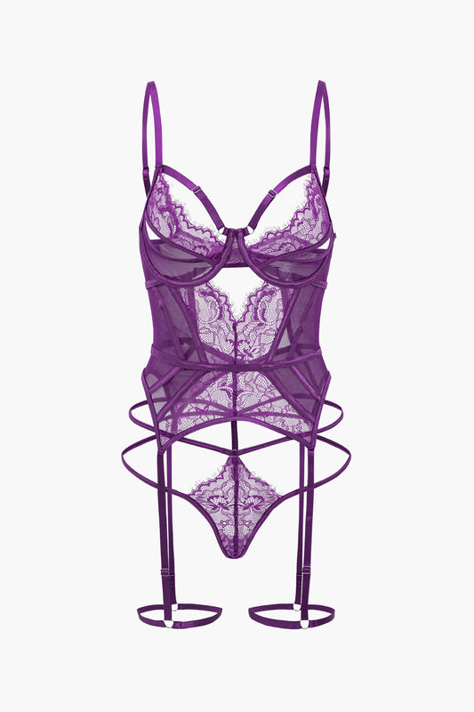 Cut Out Backless Sheer Lingerie Garter Set