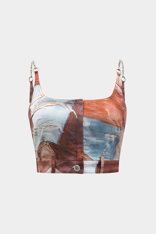 Retro Color Block Slip Chain Cami Top