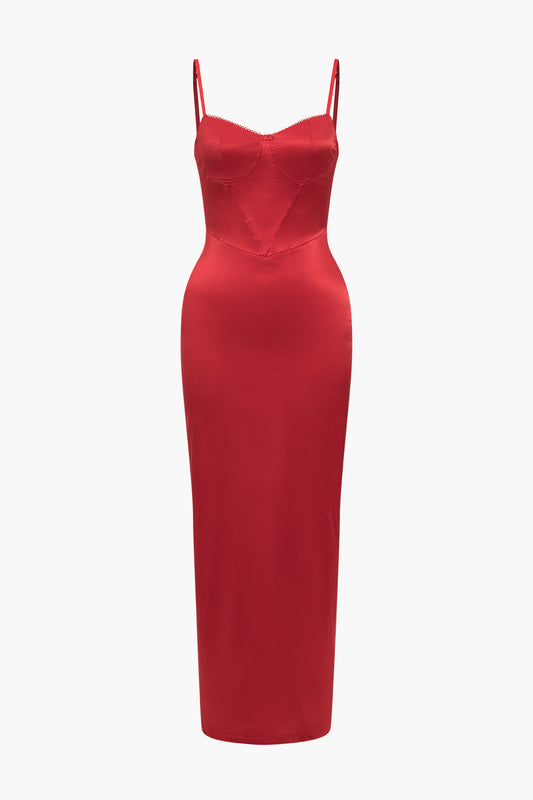 Solid Bustier Slip Slit Maxi Dress
