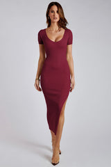 Maroon V-Neck Slit Bodycon Dress