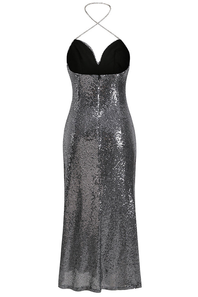 Sequined Folds Split Maxi Dress