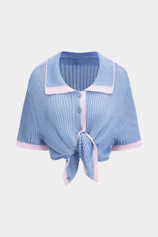 Knit Button Short-Sleeve Top