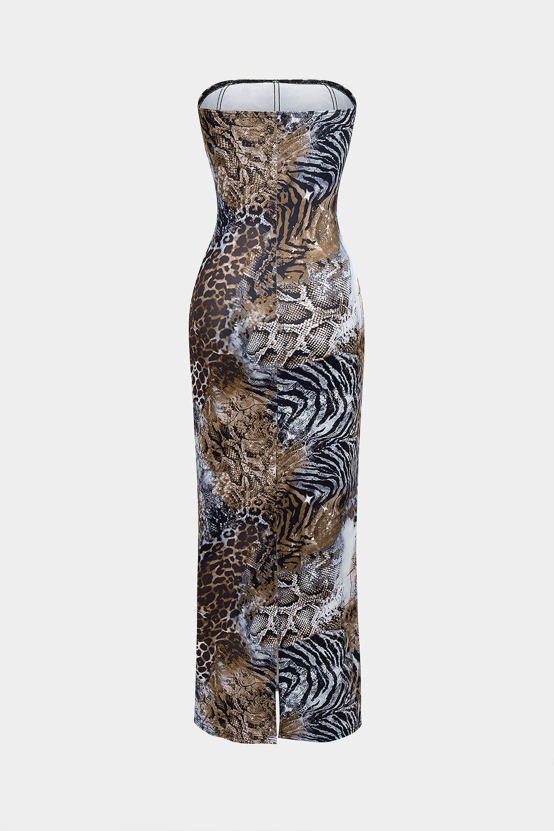 Leopard Print Strapless Corset Waist Sleeveless Maxi Dress