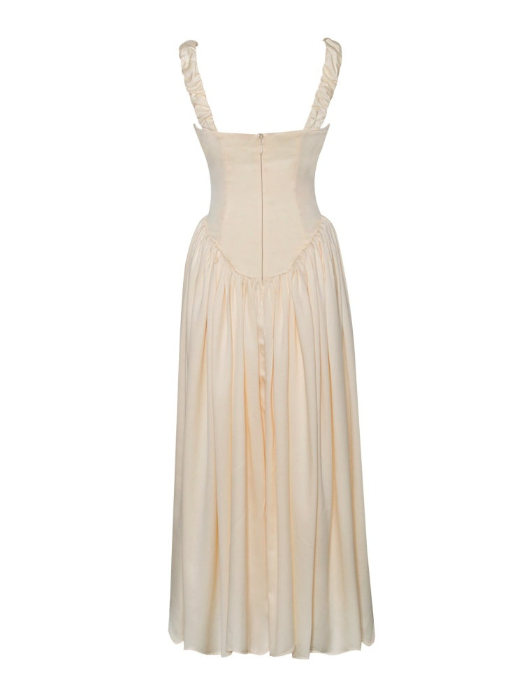 Noreen | Pleated Strap Puffy Maxi Dress