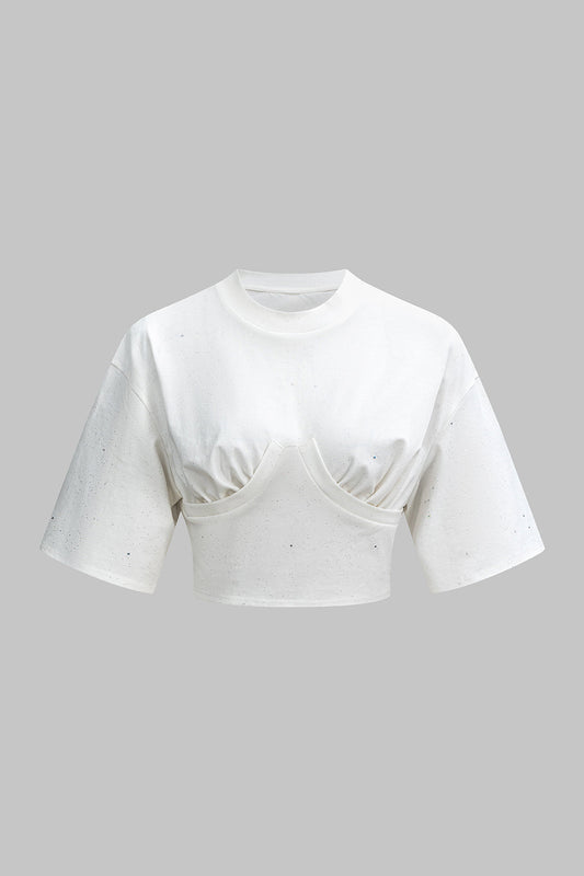 Rhinestone Ruched Short Sleeve T-Shirt