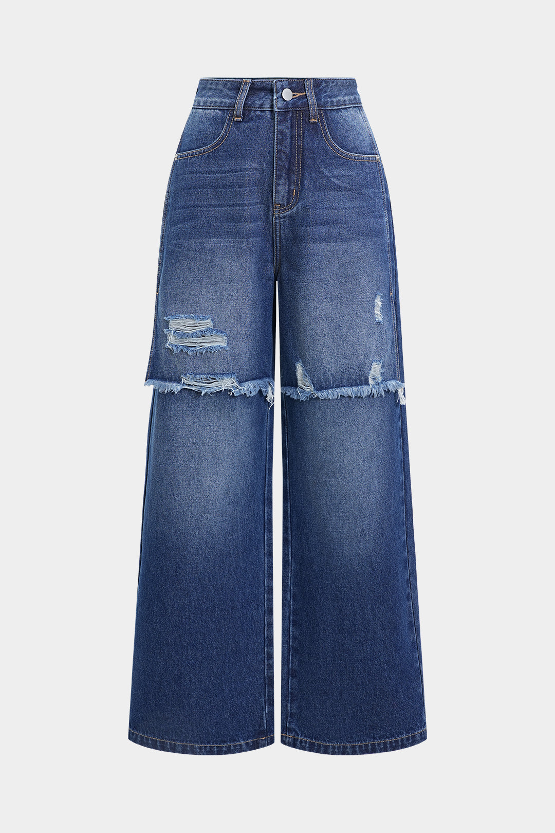 Denim Patchwork Straight Leg Jeans