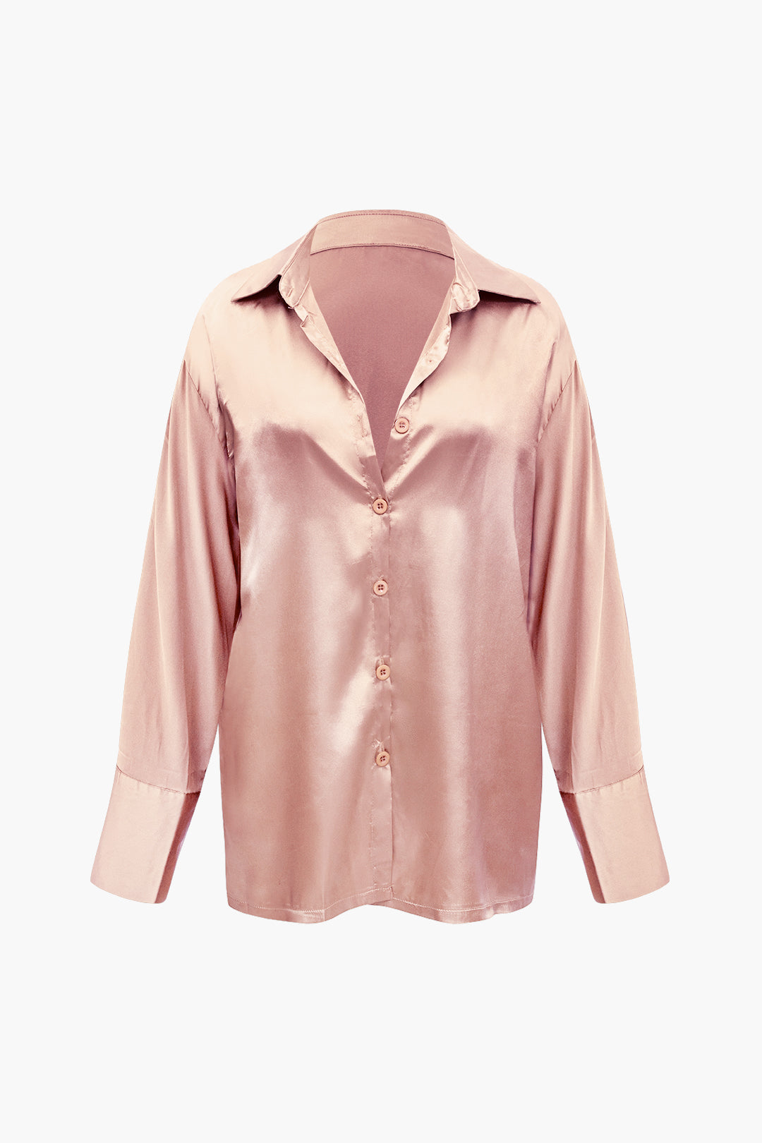 Satin Button Up Long Sleeve Shirt And Pants Set