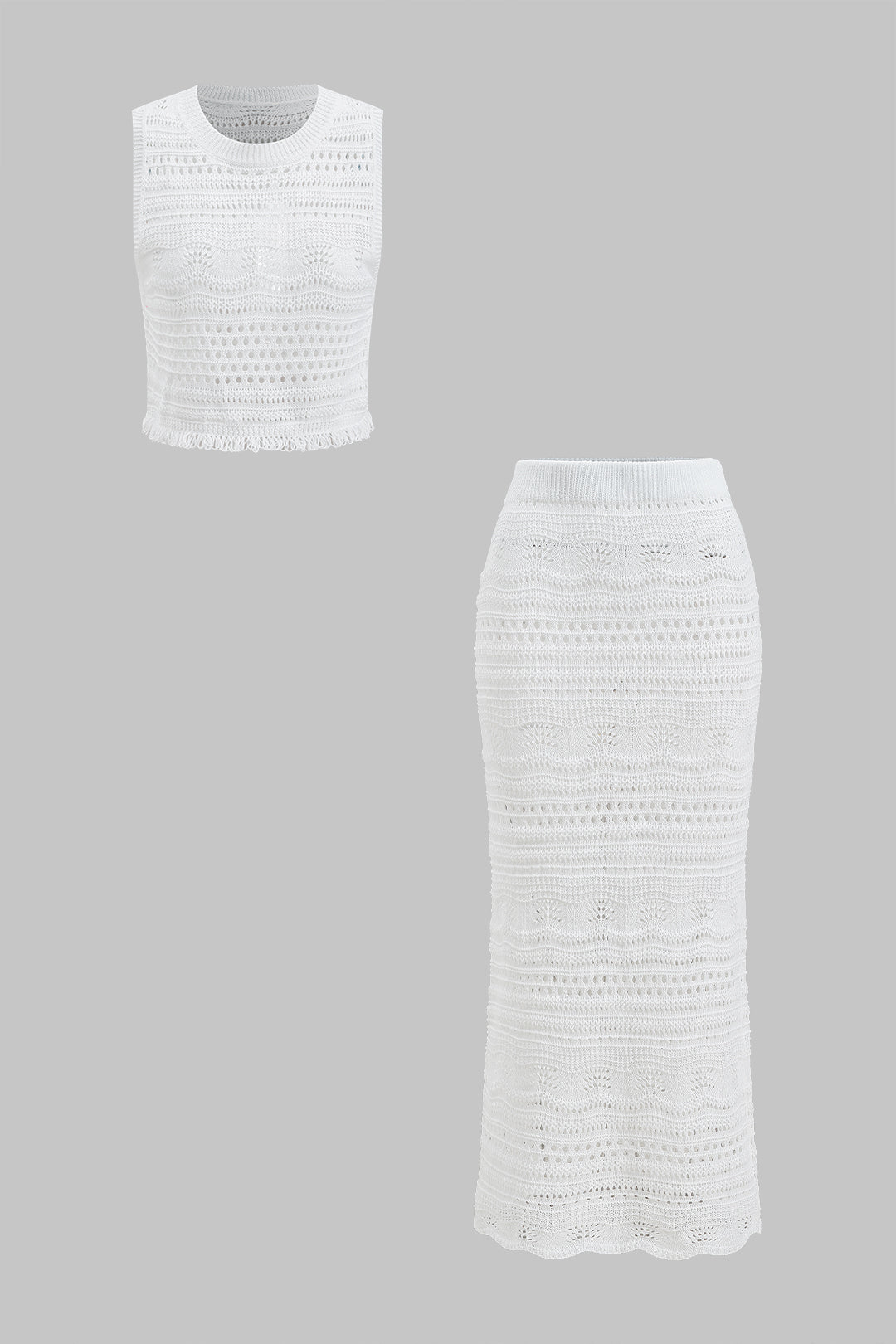 Knit Holllow Out Tank Top And Skirt Set