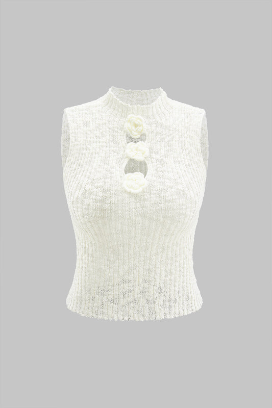 Knit Cut Out 3D Floral Tank Top