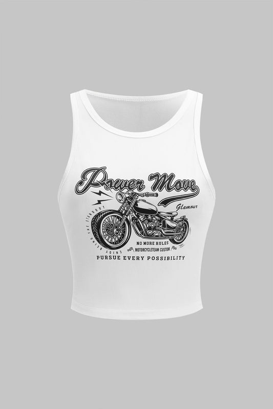 Car Letter Print Sleeveless Tank Top