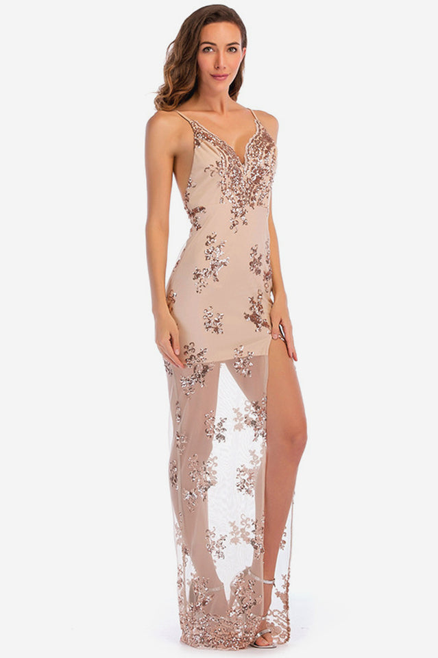 Backless Sequin Party Maxi Dress