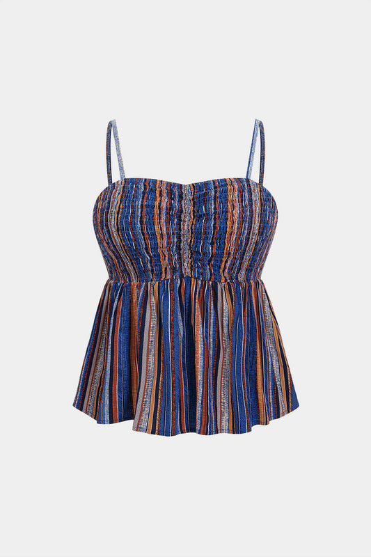 Plus Size Stripes Print Shirred Slip Cami Top