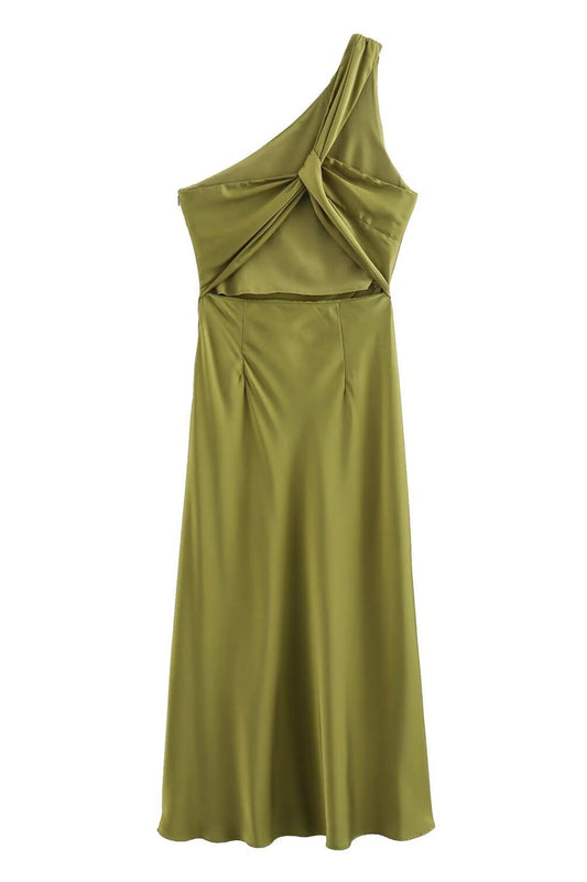 Solid Cut Out Asymmetrical Maxi Dress
