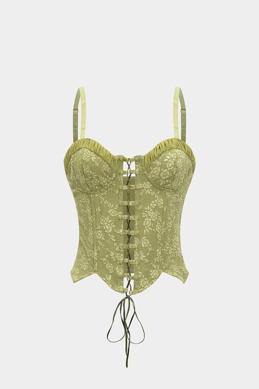 Jacquard  Bustier Tie-Up Corset Slip Cami Top