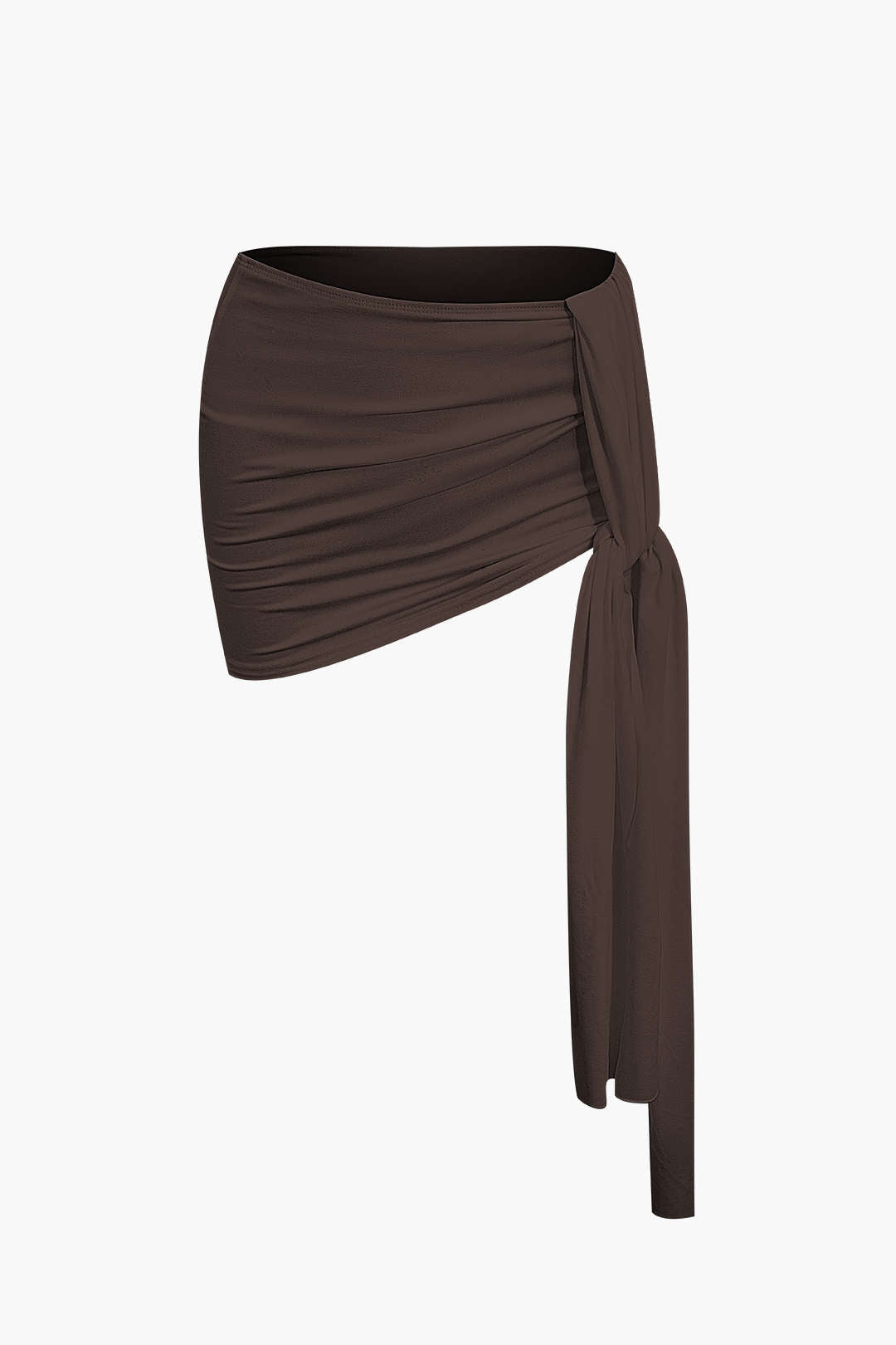 Basic Asymmetrical Ruched Crop Top And Tie Mini Skirt Set