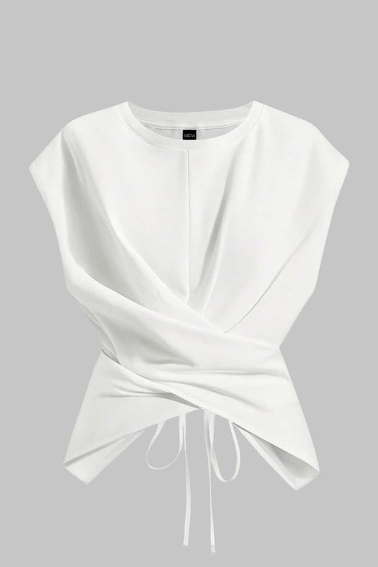 Plus Size Round Neck Short Sleeve Tie T-Shirt