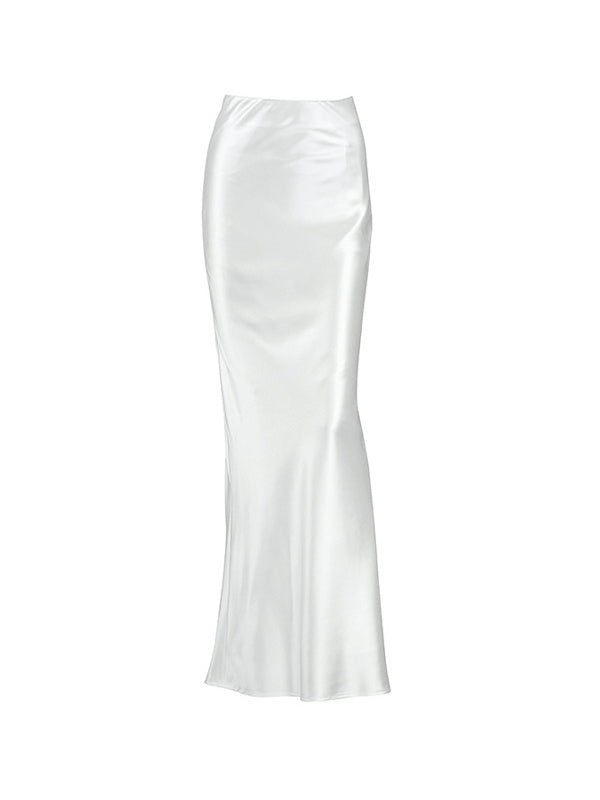 Solid Satin High Rise Mermaid Maxi Skirt