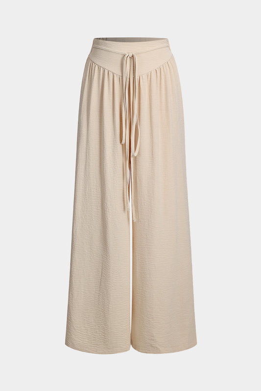 Ruched Tie Front Wide Leg Trousers