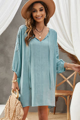 Spliced Lace Three-Quarter Sleeve Cover Up