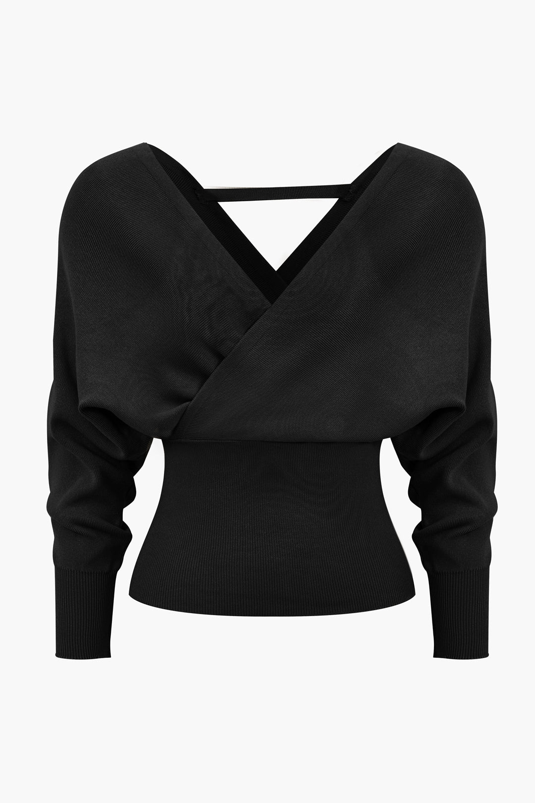 Solid V-neck Sweater Long-Sleeve Top