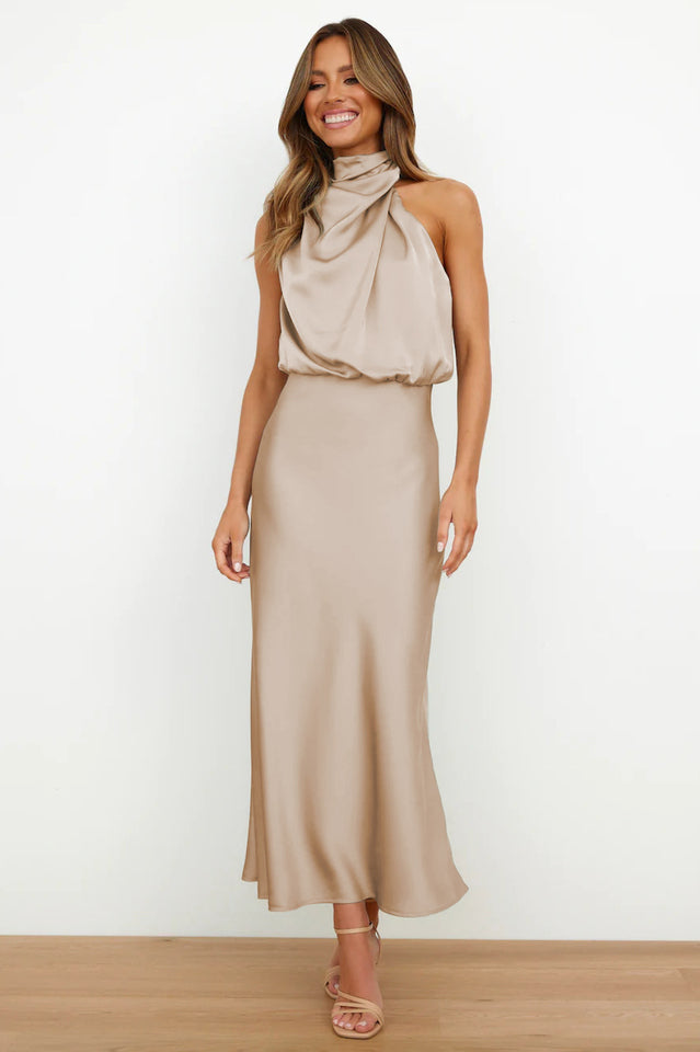 Halter Sleeveless Satin Bridesmaid Dress