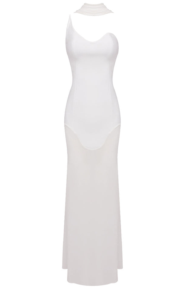 White Strapless Scarf Maxi Dress