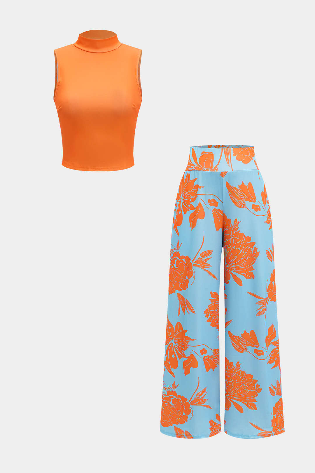 Sleeveless Tank Top And Geometric Pattern Trousers Set