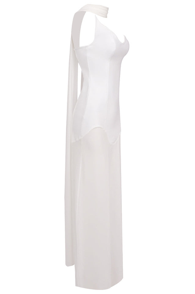 White Strapless Scarf Maxi Dress