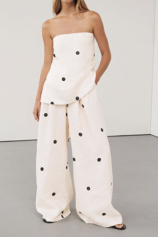Polka Dots Print Shirt And Wide Leg Pants Set