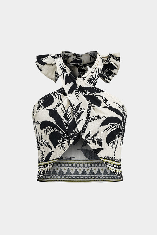 Coconut Palm Geometric Print Tie Tank Top