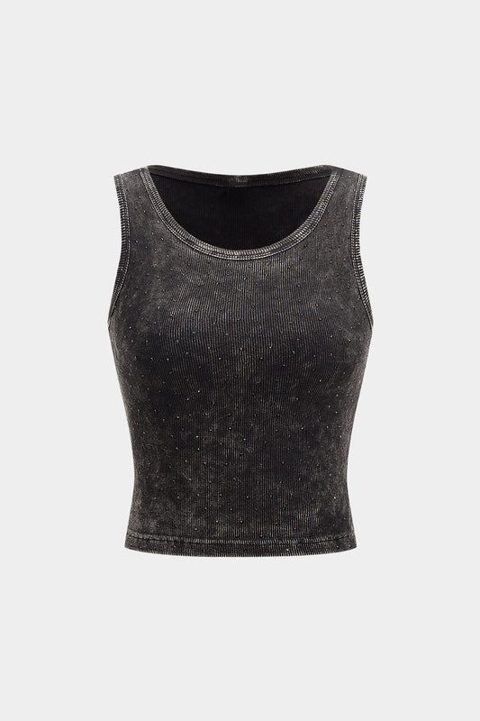Rhinestone Ribbed Tank Top