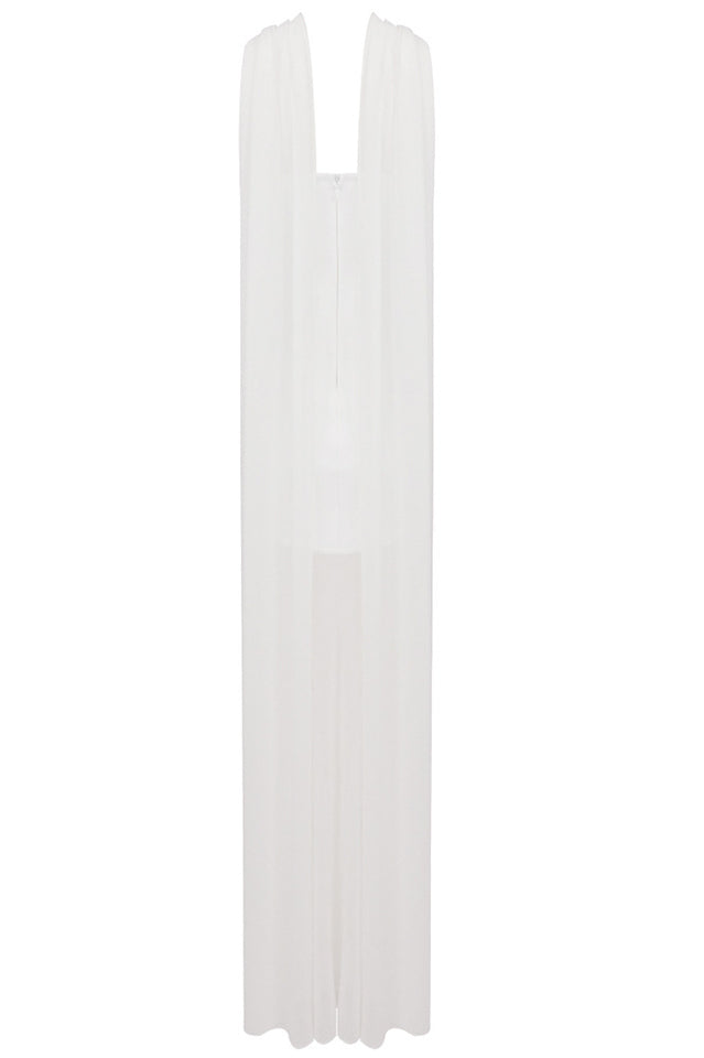 White Strapless Scarf Maxi Dress