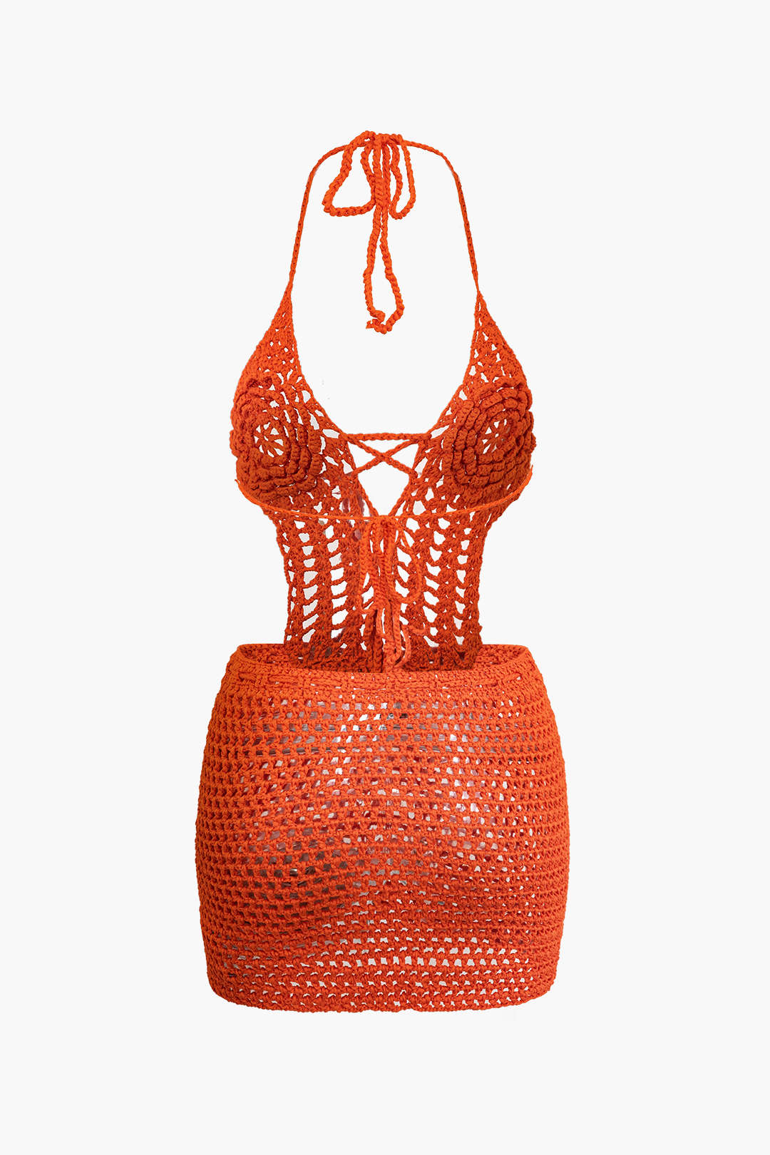 Crochet Halter Backless Mini Dress