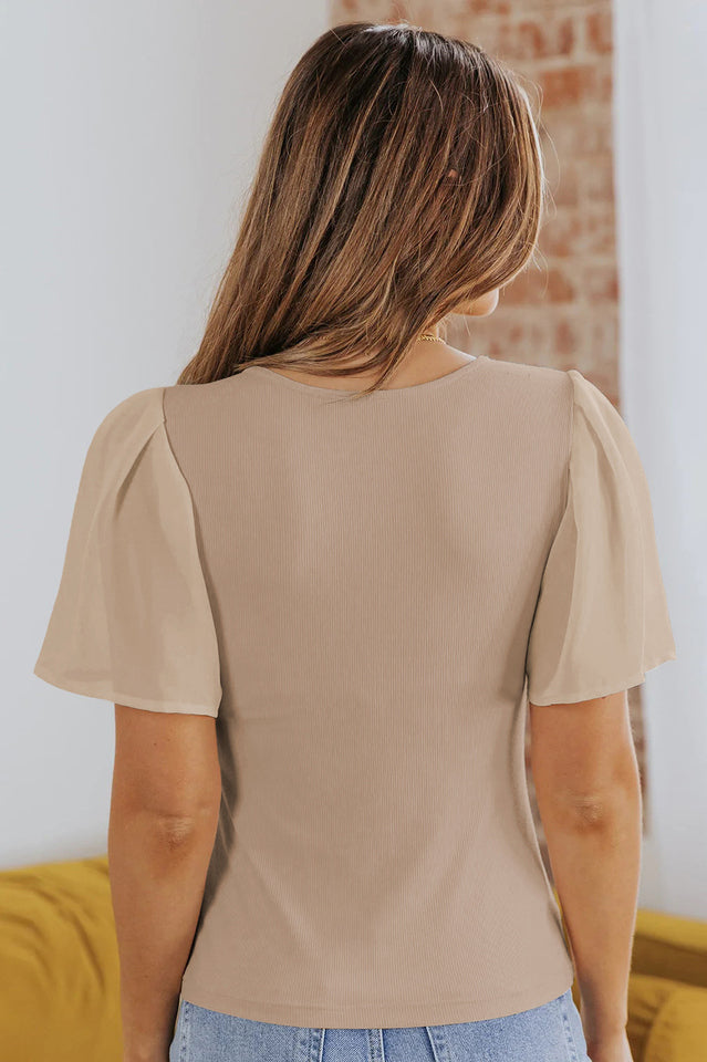 V-Neck Flutter Sleeve Top