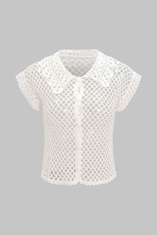 Knit Hollow Out Short-Sleeve Top