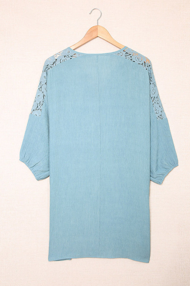 Spliced Lace Three-Quarter Sleeve Cover Up