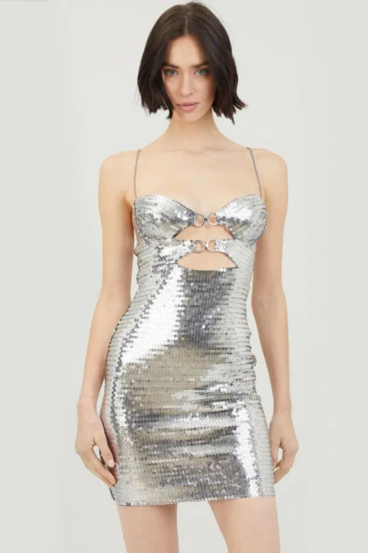 Draped Bra Mini Dress With Double Metal Ring