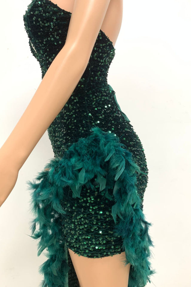 Sequin Feather Trimmed Dress