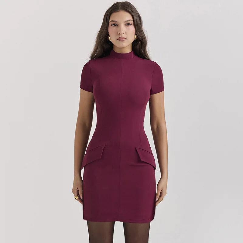 Manon - Short Sleeve Turtle Neck Bodycon Dress