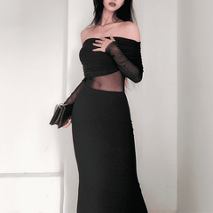 Mira - Off Shoulder Pleated Long Dress