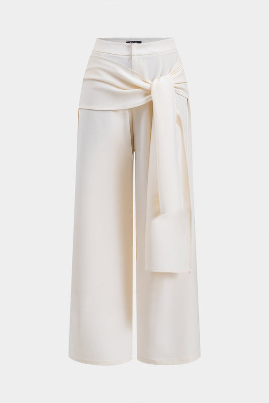 Ruched Knotted Asymmetrical Pocket Wide Leg Trousers