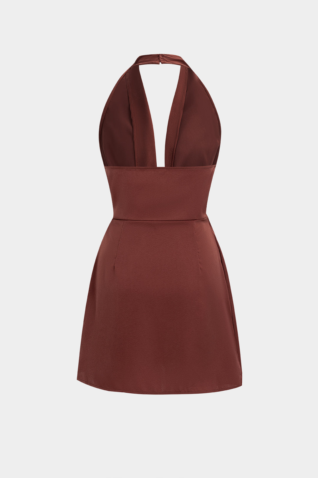 Satin Halter Neck Ruched Backeless Sleeveless Mini Dress