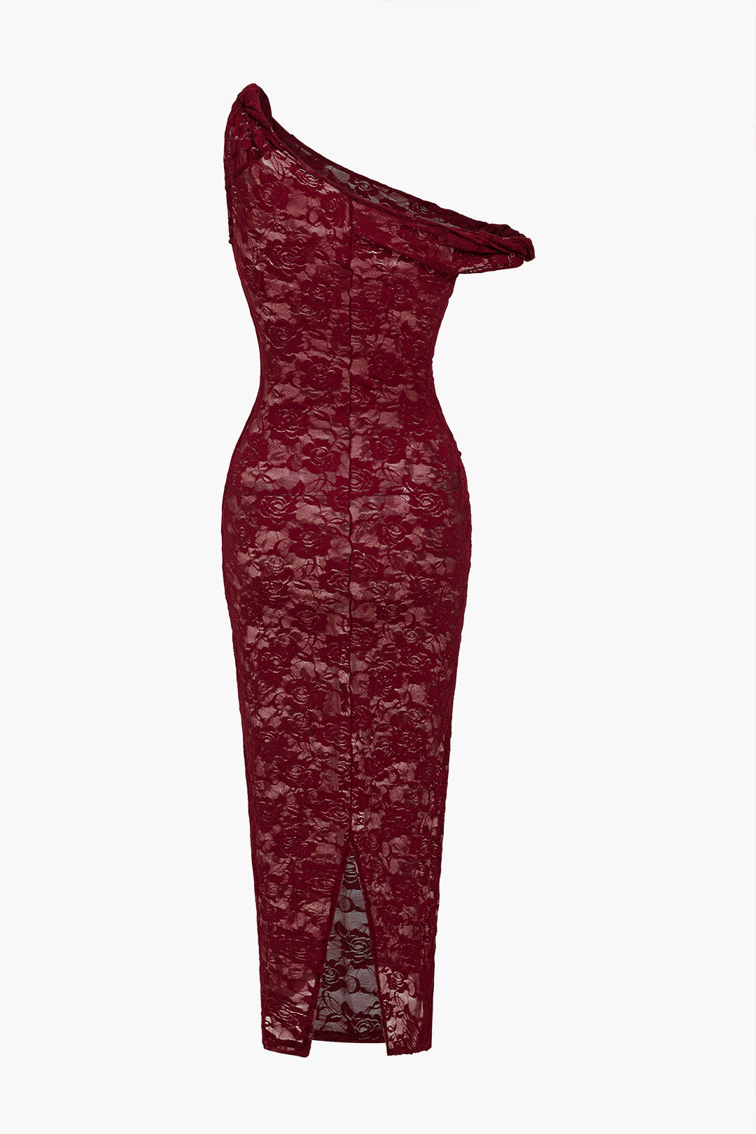 Solid Lace Sheer Faux Leather Midi Dress