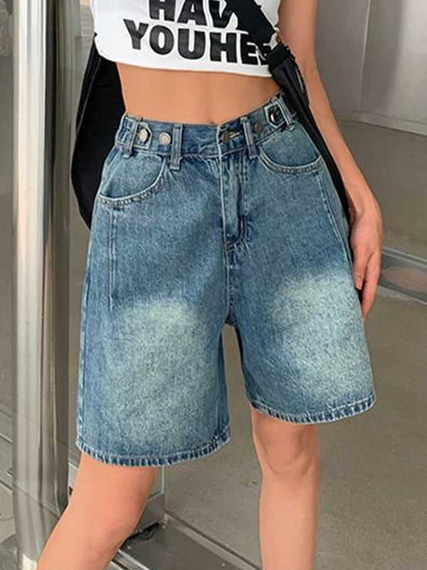 Blue Vintage Cropped Denim Shorts with Washed Effect