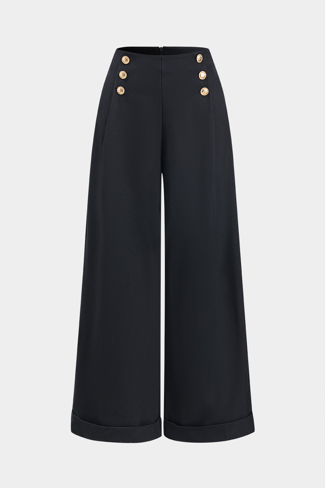 Button Zipper Wide Leg Trousers